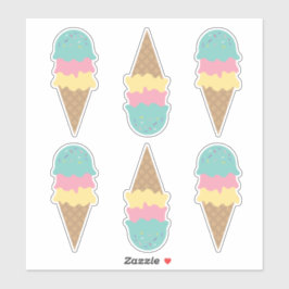Retro Ice Cream Cones Teal Vanilla Rosa Klistermärken