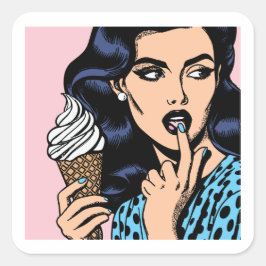 Retro Ice Cream Pop Art Stickers Fyrkantigt Klistermärke