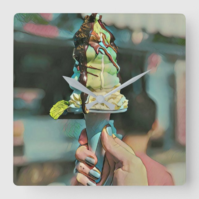 Retro ice cream popsicle fyrkantig klocka (Framsida)