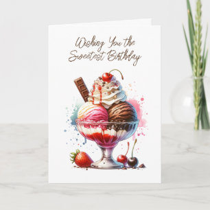Retro Ice Cream Sundae och färgning Page Birthday Kort