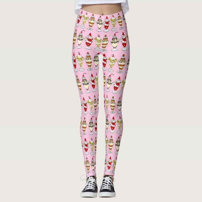 Retro Ice Cream Sundaes Leggings (Framsida)