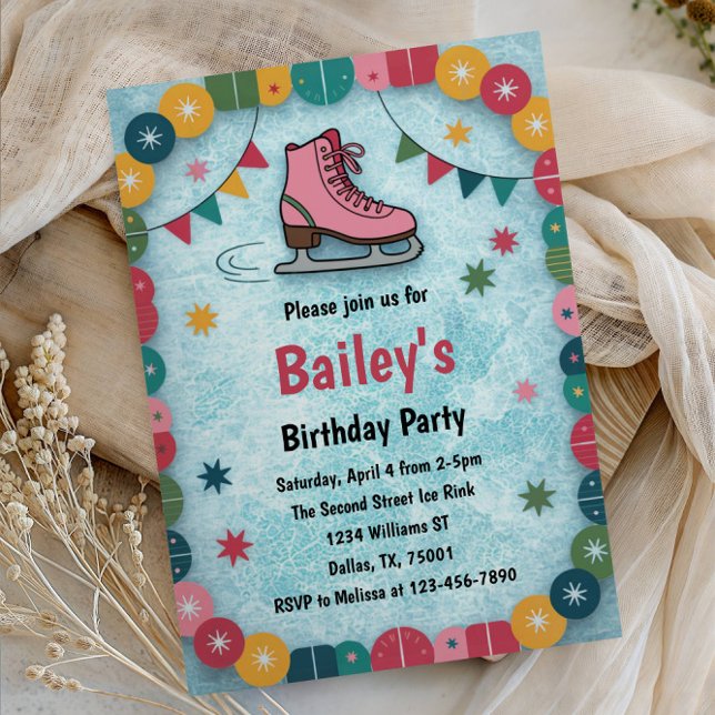 Retro Ice Skating Birthday Inbjudningar (Skapare uppladdad)