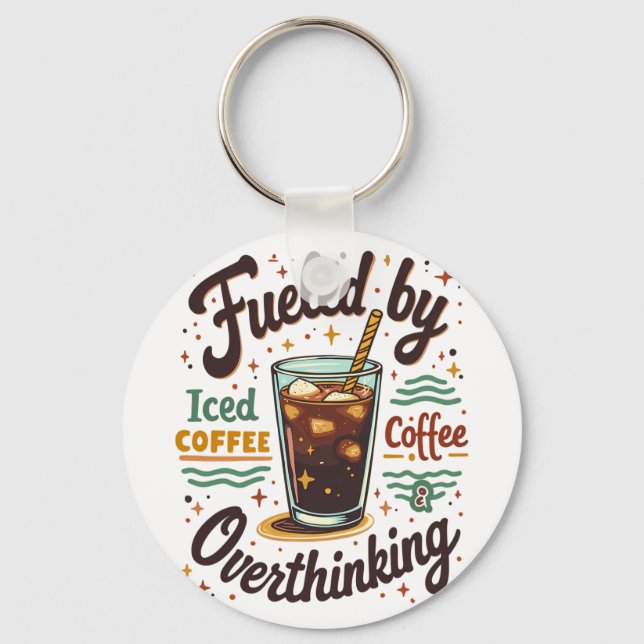 Retro Iced Coffee och överanalyserande Rolig Grafi Nyckelring (Framsida)