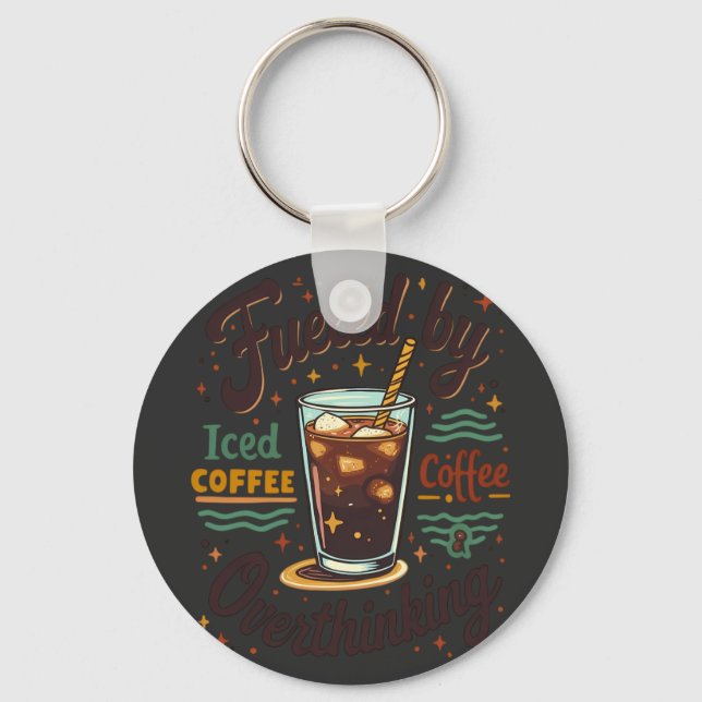 Retro Iced Coffee och överanalyserande Rolig Grafi Nyckelring (Framsida)
