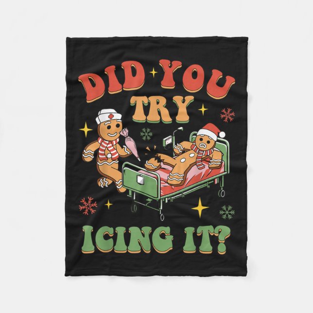 Retro Icu Nurse Christmas Gingerbread Did You Try  Fleecefilt (Framsidan)