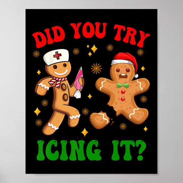 Retro Icu Nurse Julgingerbröd gjorde du ett försök Poster (Framsidan)
