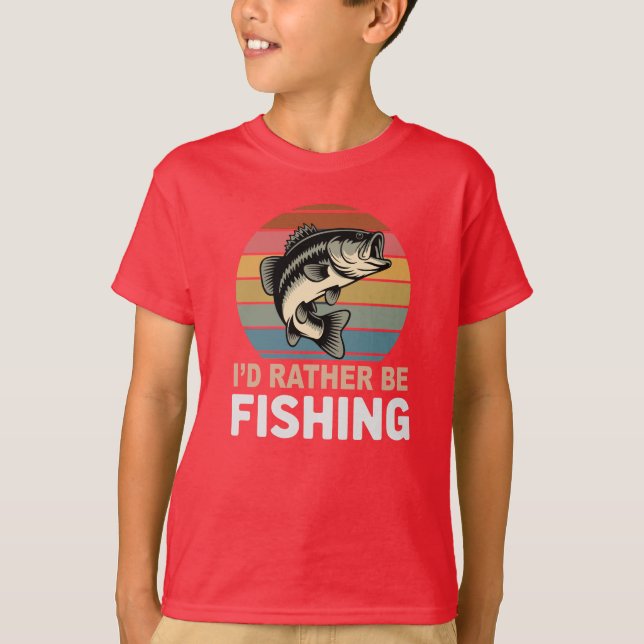 Retro 'I'd Rather Be Fishing' Large Mouth Bass T Shirt (Framsida)