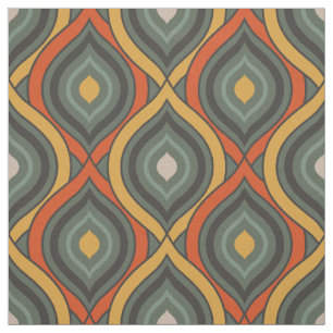 Retro Ikat Grönt Orange Guld Mönster Tyg