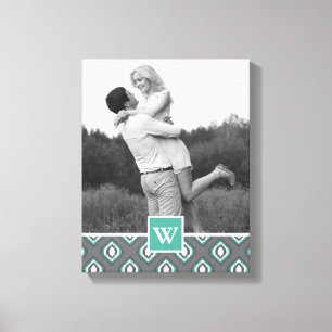 Retro Ikat Tribal Mönster   Foto med Monogram Canvastryck