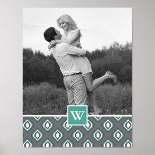 Retro Ikat Tribal Mönster Foto med Monogram Poster