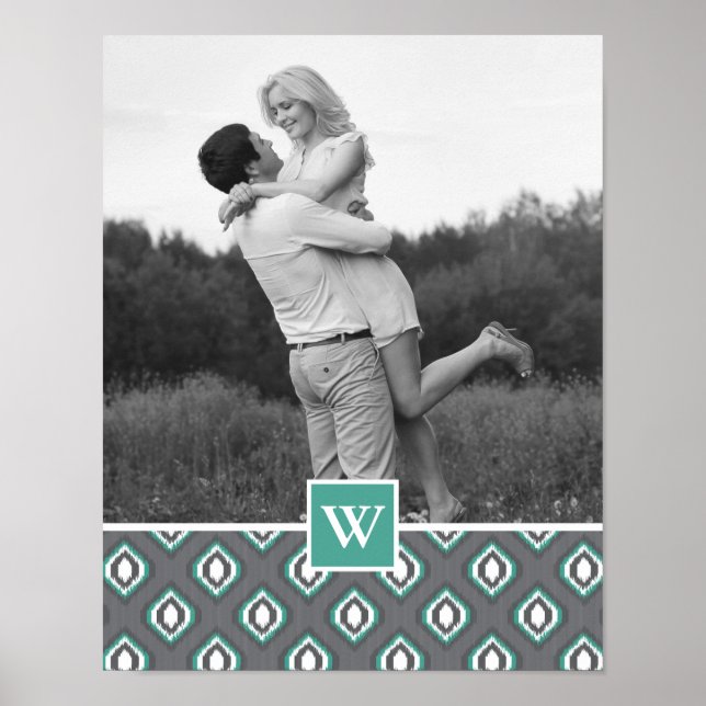 Retro Ikat Tribal Mönster | Foto med Monogram Poster (Framsidan)