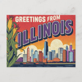 Retro Illinois Chicago Skyline Corn Greetings Vykort