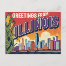 Retro Illinois Chicago Skyline Maj hälsningar