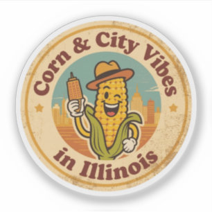 Retro Illinois-märke_ Majs med Chicago-horisonten Klistermärken