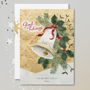 Retro Illustrated Bell Glad Tidings jul Julkort