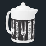 Retro Illustrated Cutlery Art<br><div class="desc">Snyggt och unik svartvit utformning av återbildat bestick på liten tekanna.</div>