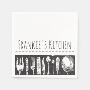 Retro Illustrated Cutlery Art Anpassningsbar Text Pappersservett