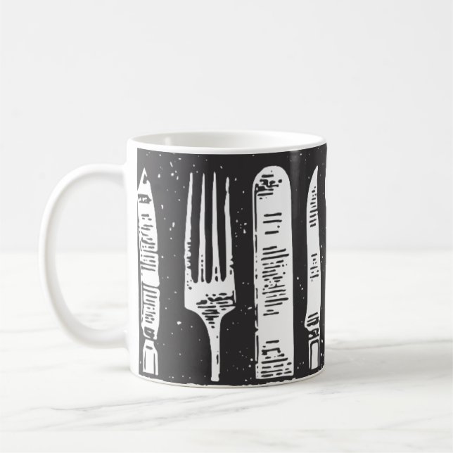 Retro Illustrated Cutlery Art Kaffemugg (Vänster)