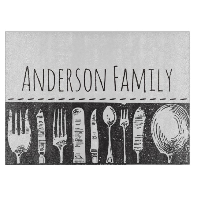 Retro Illustrated Cutlery Personlig Family (Framsidan)