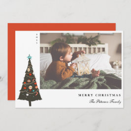 Retro Illustrated Julgran Modern Julkort