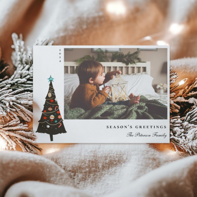 Retro Illustrated Julgran Modern Julkort (Skapare uppladdad)