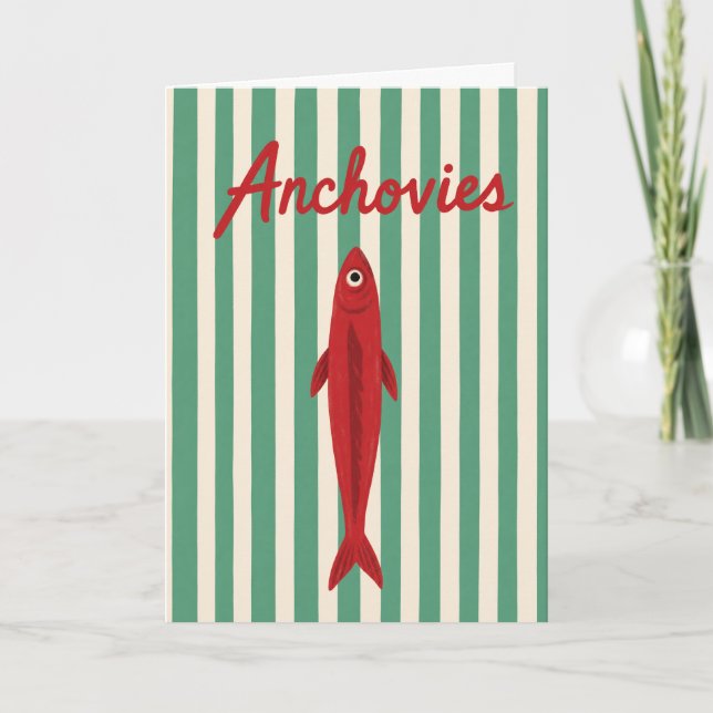 Retro illustration av kustfisk sardiner ansjovis  kort (Framsida)