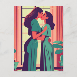 Retro-illustration av Lesbisk par Vykort