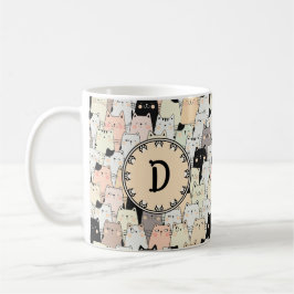 Retro Illustration Cats Monogram Kaffemugg