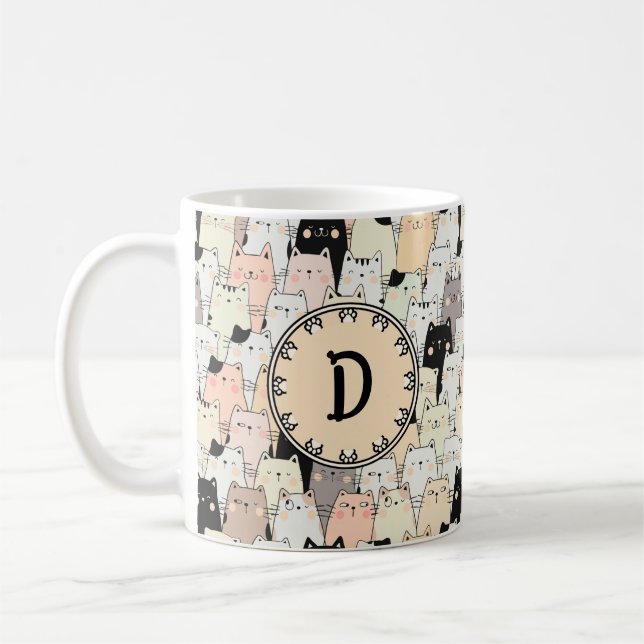 Retro Illustration Cats Monogram Kaffemugg (Vänster)
