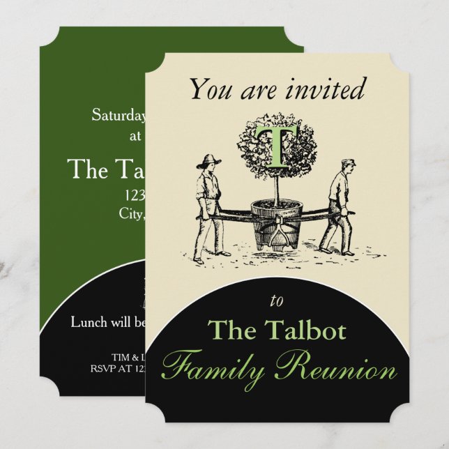 Retro Illustration Gardeners Träd Family Reunion I Inbjudningar (Fram/baksida)