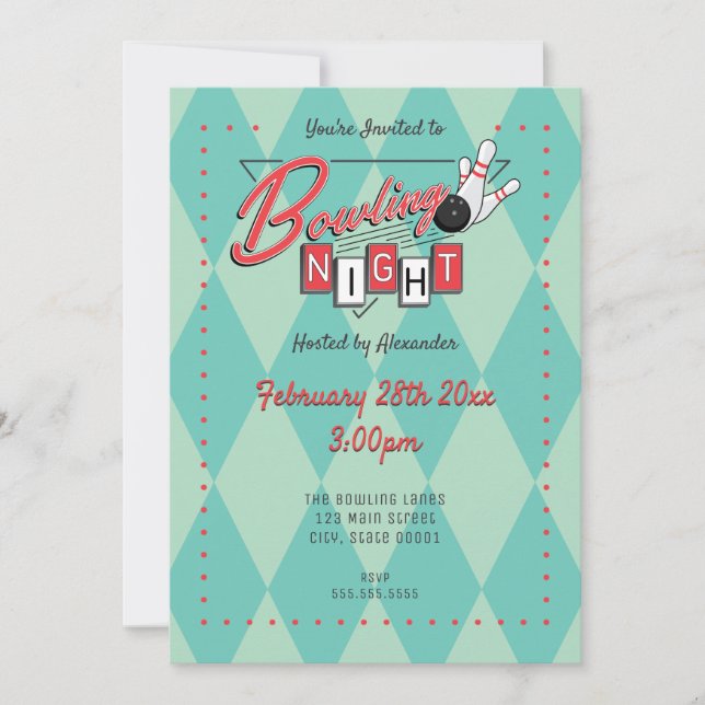 Retro inbjudan för logotypbowlingnatt (Framsida)