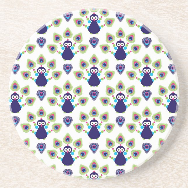 retro india exotisk påfågel underlägg sandsten (Framsidan)