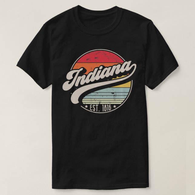 Retro Indiana Home State IN Cool 70s Style Sunset  T Shirt (Design framsida)
