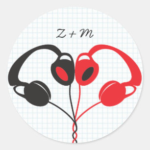 Retro Indie-hörlurar Heart Bröllop Red and Black Runt Klistermärke