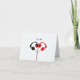 Retro Indie-hörlurar Heart Bröllop Red and Black Tack Kort