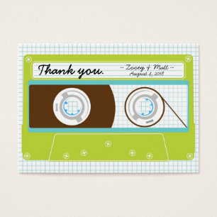 Retro Indie Mixtape Bröllop Blue / Lime Green Visitkort