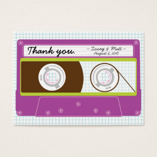 Retro Indie Mixtape Bröllop (Lila/Lime) Visitkort