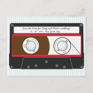 Retro Indie Mixtape Bröllop Red, Black & White Meddelande Vykort