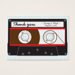 Retro Indie Mixtape Bröllop Red, Black & White Visitkort
