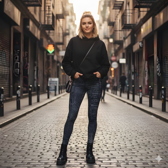 Retro Indigo Grått Artistic Struktur Leggings (Skapare uppladdad)