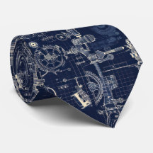 Retro Industrial Blue print Enginering Neck Tie