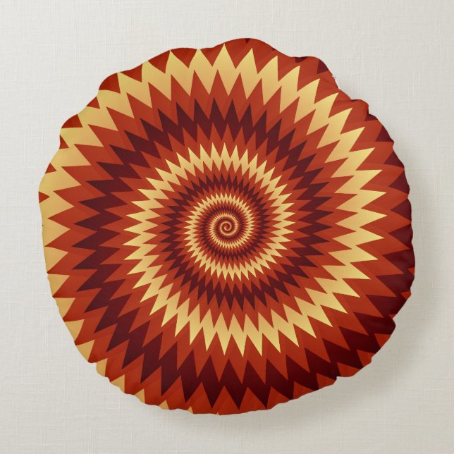 Retro Inferno Spiral Art – Hypnotisk Geometrisk Fl Rund Kudde (Baksidan)