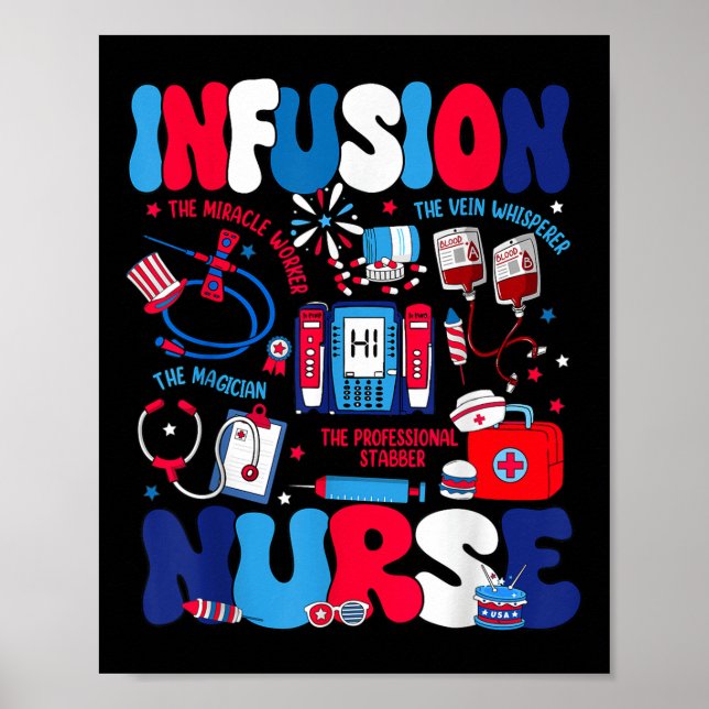 Retro Infusion Nurse Independence day Intravenös Poster (Framsidan)