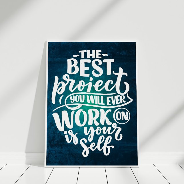 Retro-inspirationsoffert för "Arbeta med dig själv Poster ("Work on Yourself"  Inspirational Quote Poster in white frame.)