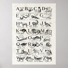 Retro Inspired Alphabet Nursery Chart Cute Animals Poster