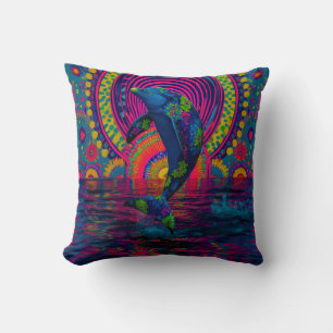 Retro Inspired Colorful Dolphin Kudde
