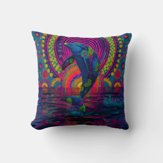 Retro Inspired Colorful Dolphin Kudde