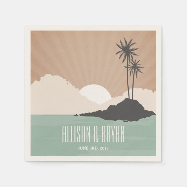 Retro Inspired Island Beach Wedding Napkins Pappersservett (Framsidan)