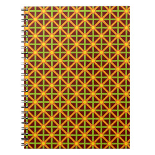 Retro Inspired Orange Grönt och Gult Mönster Anteckningsbok Med Spiral