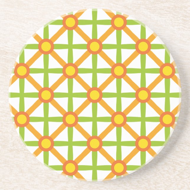 Retro Inspired Orange Grönt och Gult Mönster Underlägg (Framsidan)